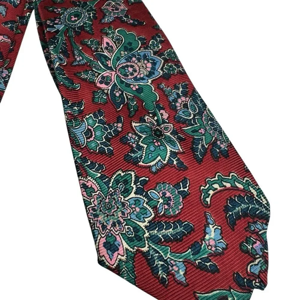 Vintage Polo Ralph Lauren Hand Made Silk Paisley Red Pink‎ Tie